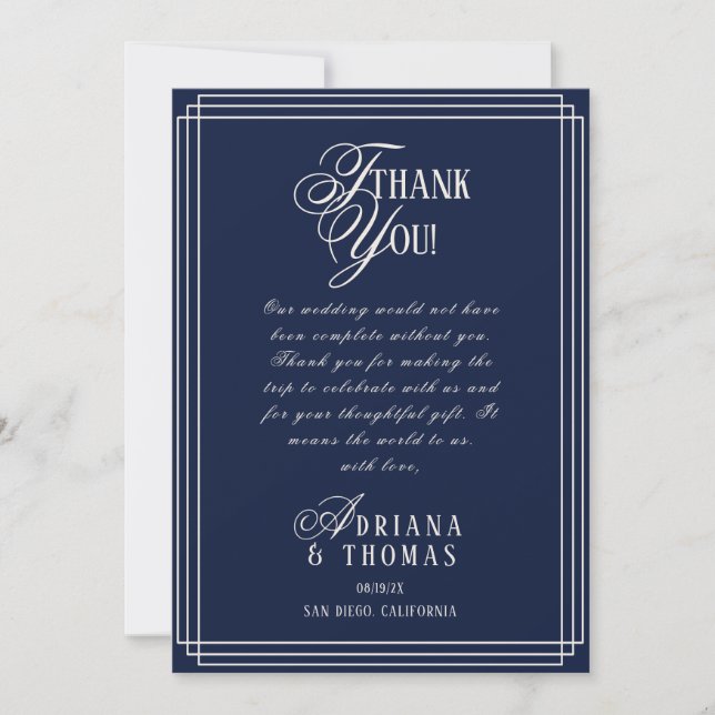 Luxury Navy Blue Wedding Tack Kort (Framsida)