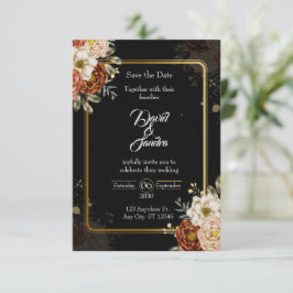 Luxury Navy & Gold Floral Wedding Invitation OSA Kort