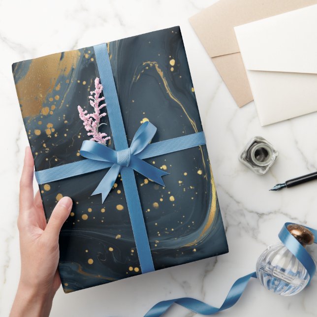 Luxury Navy Gold Fluid Motion Abstract Pattern Presentpapper (Gifting)