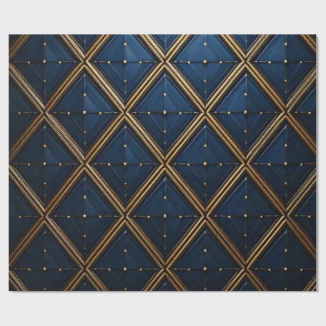 Luxury Navy Gold Geometric Diamond Wrap Presentpapper (Platt)