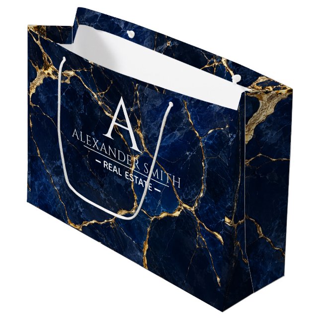 Luxury Navy Marble Gold Monogram Business Branding (Framsidan Vinklad)