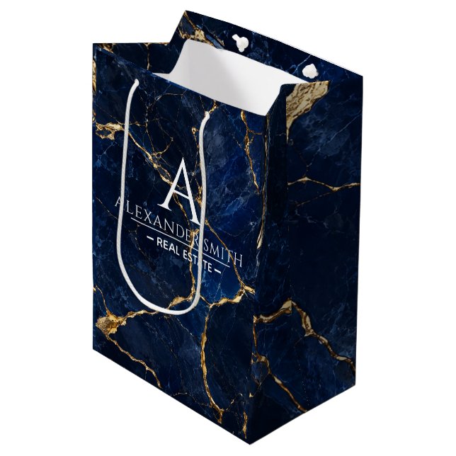 Luxury Navy Marble Gold Monogram Business Branding (Framsidan Vinklad)