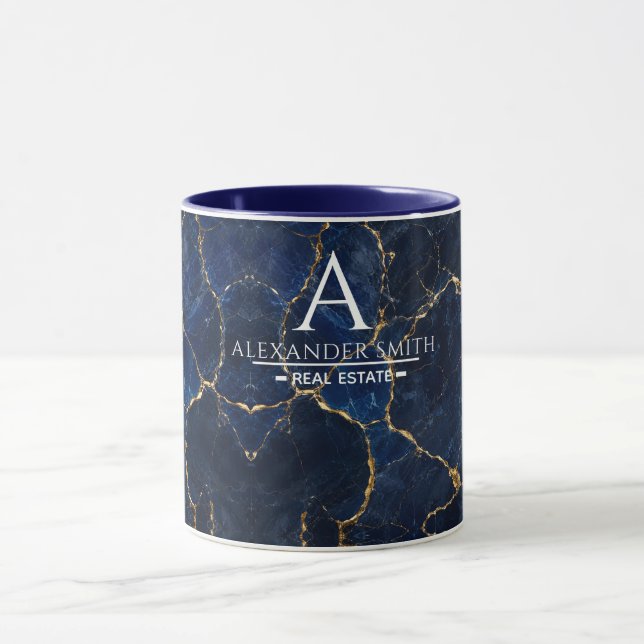 Luxury Navy Marble Gold Monogram Business Branding Mugg (Center)