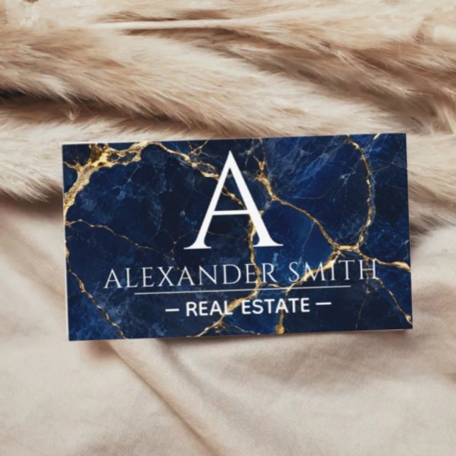 Luxury Navy Marble Gold Monogram Business Branding Visitkort (Skapare uppladdad)