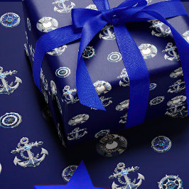 Luxury Navy och Pearl White Nautical Thmet Presentpapper
