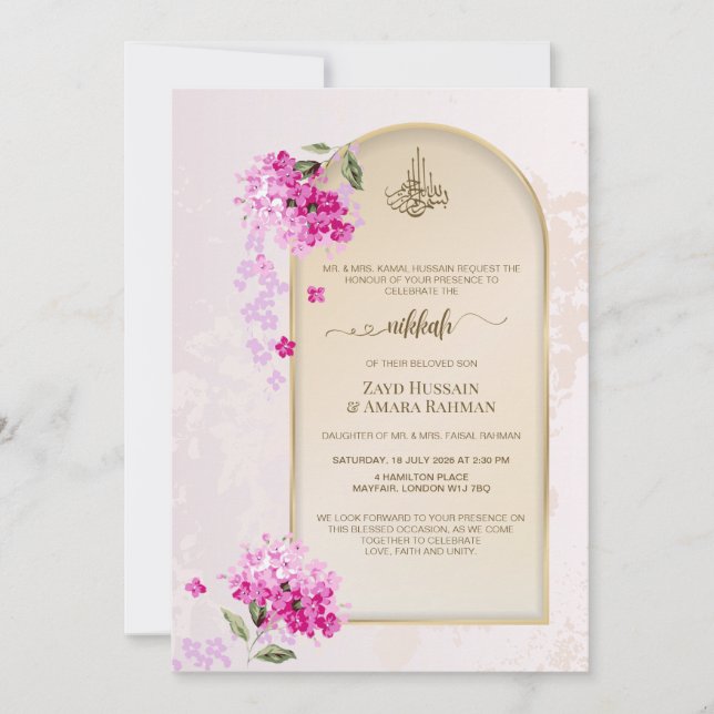 Luxury Nikkah bröllopsinbjudan | Hydrangeas Inbjudningar (Framsida)