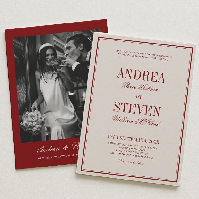 Luxury Old Money Burgundy  and Cream Wedding  Inbjudningar (Skapare uppladdad)