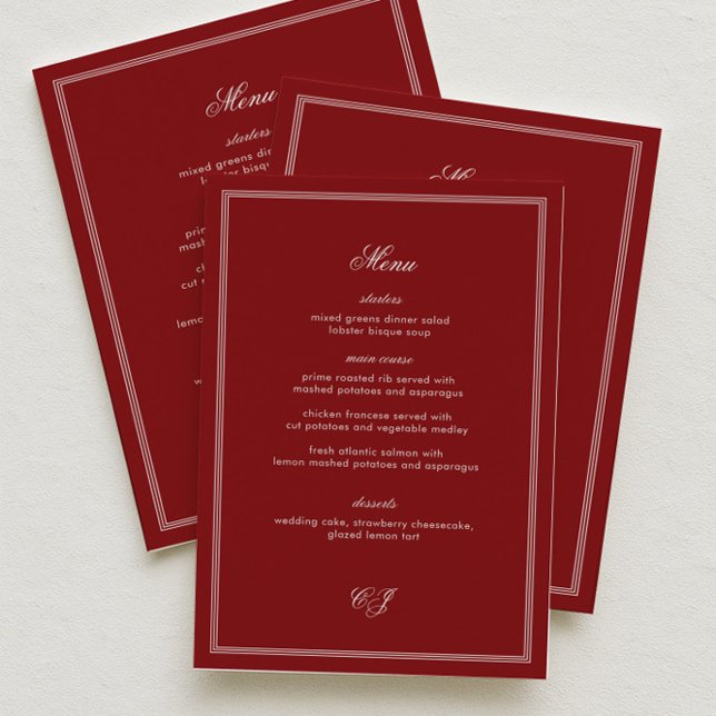 Luxury Old Money Maroon Wedding Menu Meny (Skapare uppladdad)