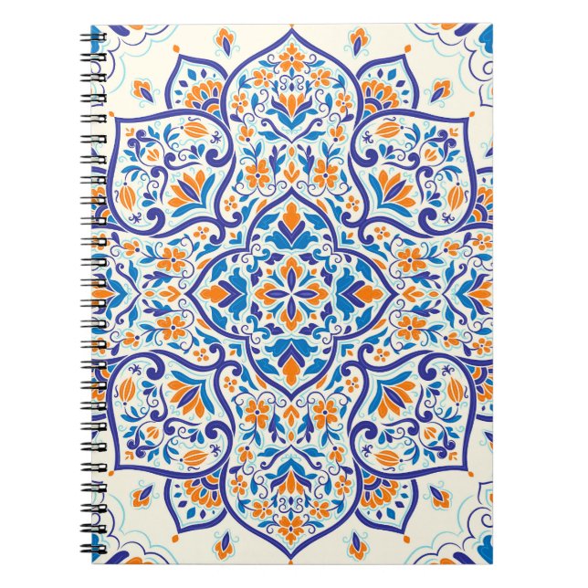 Luxury Orange Blue Ornament Mönster Anteckningsbok (Framsidan)