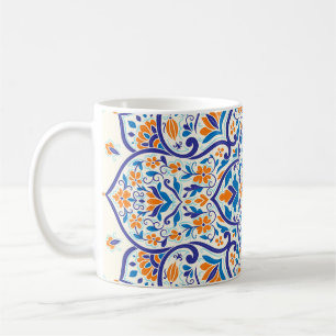 Luxury Orange Blue Ornament Mönster Kaffemugg