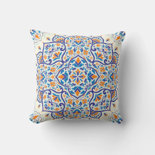 Luxury Orange Blue Ornament Mönster Kudde