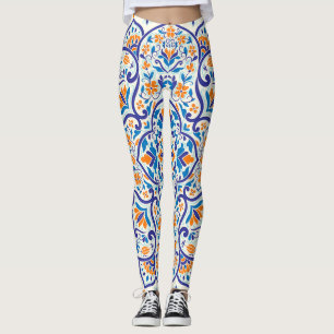 Luxury Orange Blue Ornament Mönster Leggings