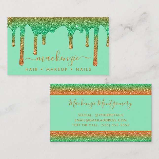 Luxury Orange Teal Ombre Gnistra Glitter Drives Visitkort (Fram/baksida)