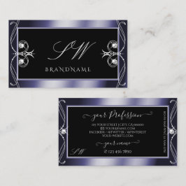 Luxury Ornate Black Blue Gnistra Diamonds Monogram Visitkort