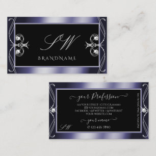 Luxury Ornate Black Blue Gnistra Diamonds Monogram Visitkort