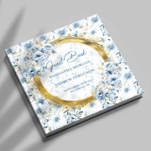 Luxury Pastel Blue Guld Glitter Bröllop Guest Bok