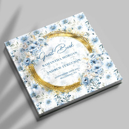 Luxury Pastel Blue Guld Glitter Bröllop Guest Bok