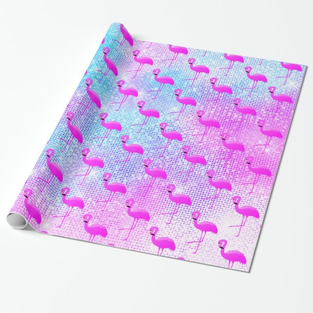 LUXURY PASTEL GLITTER SPLATTER FLAMINGO PRESENTPAPPER (Utrullad)