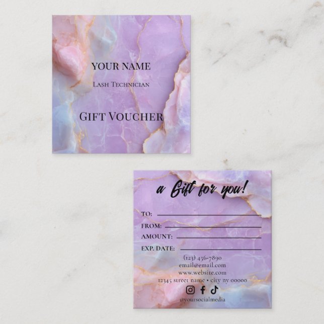 Luxury Pastel Marble Lash Ar Gift Certificate Card Lojalitetskort (Fram/baksida)