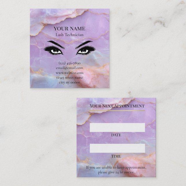 Luxury Pastel Marble Lash Artist Appointment Card Tidsbeställning Kort (Fram/baksida)