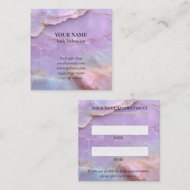 Luxury Pastel Marble Lash Artist Appointment Card Tidsbeställning Kort (Fram/baksida)