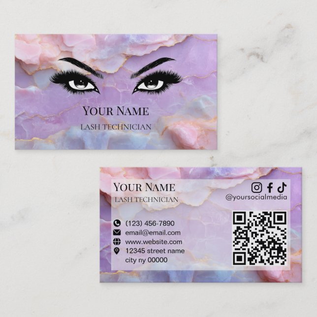 Luxury Pastel Marble Lash Technician Visitkort (Fram/baksida)