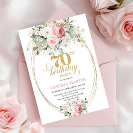 Luxury Pastel Pink Floral 70th Birthday Invitation Inbjudningar