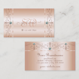 Luxury Pastel Ro Coral Squiggled Jewels Monogram Visitkort