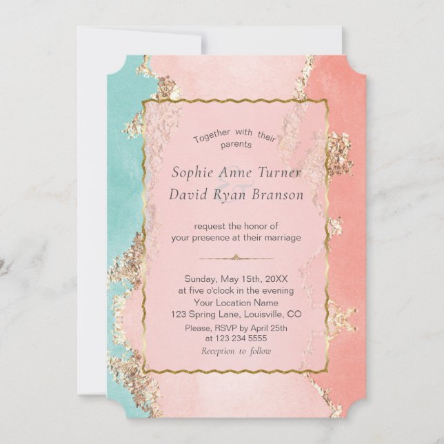 Luxury Pastel Watercolor Gold Foil Bröllop Inbjudningar (Framsida)