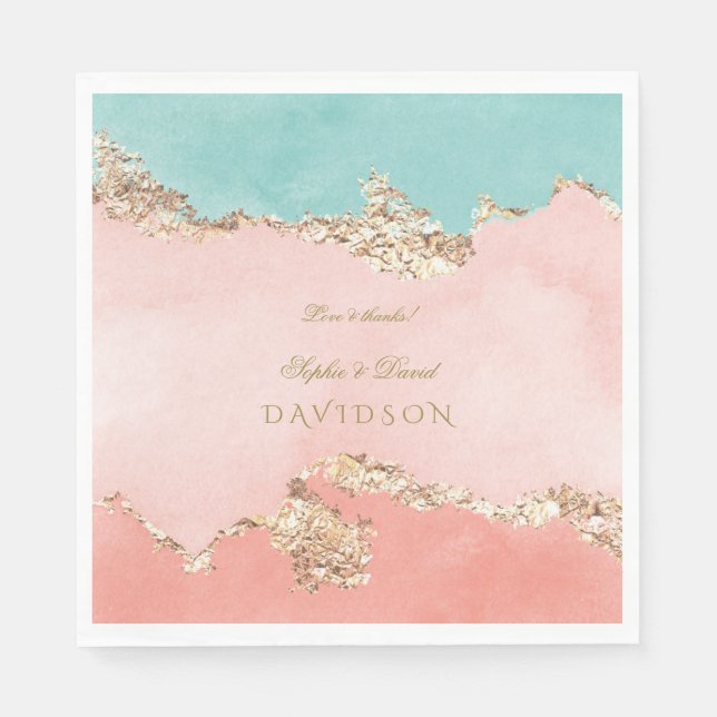 Luxury Pastel Watercolor Gold Foil Bröllop Pappersservett (Framsidan)