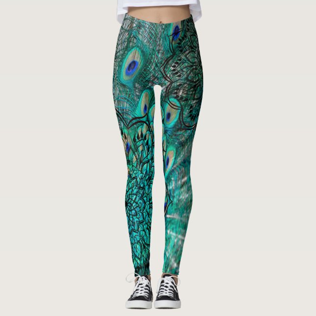 Luxury Peacock Feather Leggings (Framsida)