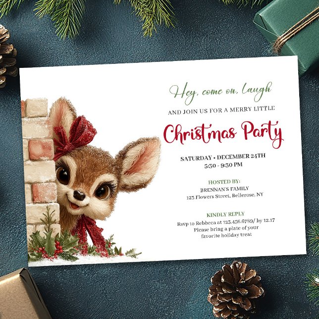 Luxury Peeking Reindeer Cute Cartoon Watercolor  Inbjudningar (Luxury Peeking Reindeer Cute Cartoon Watercolor Invitation

)
