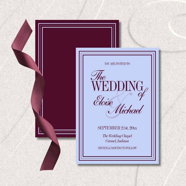 Luxury Periwinkle and Plum Formal Wedding  Inbjudningar (Luxury Periwinkle and Plum Formal Wedding Invitation)