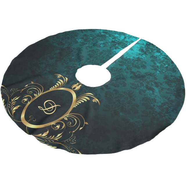 Luxury Personlig Damask guld Ram Julgransmatta Borstad Polyester (Vinklad)