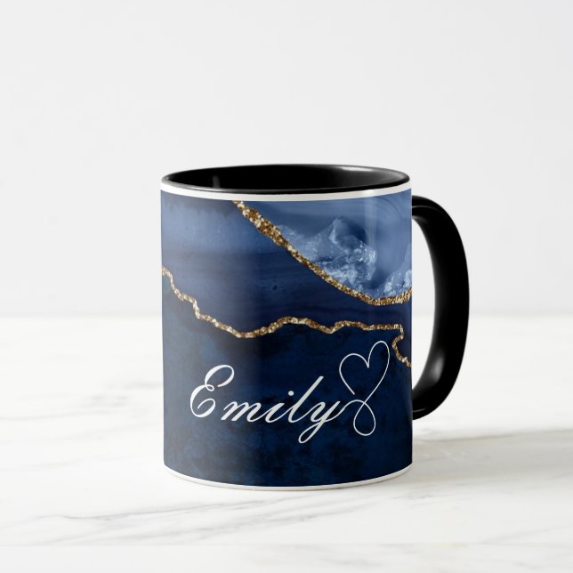 Luxury Personlig Navy Blue & Guld Marble Mugg (Framsida höger)