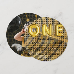 Luxury Photo Black och Guld disco Birthday Inbjudningar