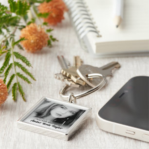Luxury Photo Memorial I lagringsminne Fyrkantig Silverfärgad Nyckelring