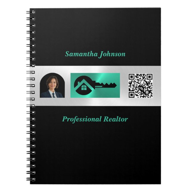 Luxury Photo Turquoise & Bl Key QR Real Estate  Anteckningsbok (Framsidan)