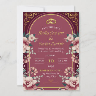 Luxury Pink Floral Wedding Invitation Card Inbjudningar