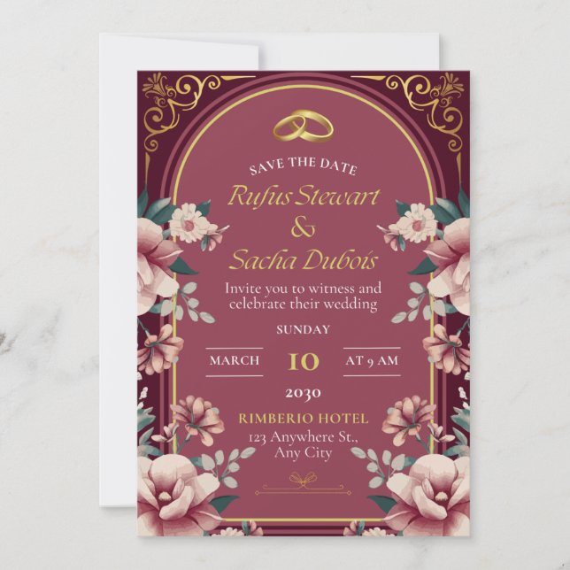 Luxury Pink Floral Wedding Invitation Card Inbjudningar (Framsida)