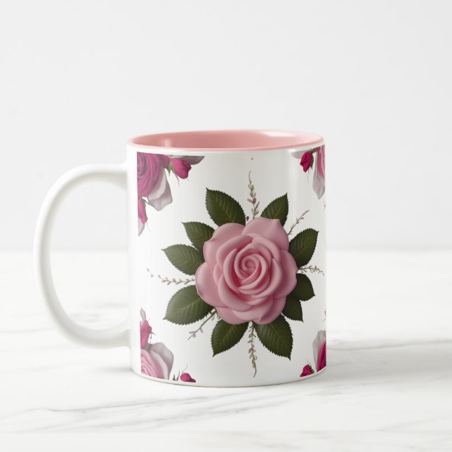 Luxury Pink & Fuchsia Rose Two-Tone Mug   Två-Tonad Mugg (Vänster)