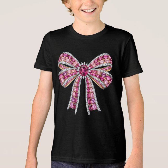 Luxury Pink Gemstone Ribbon Bow Jewelry Art T Shirt (Framsida)