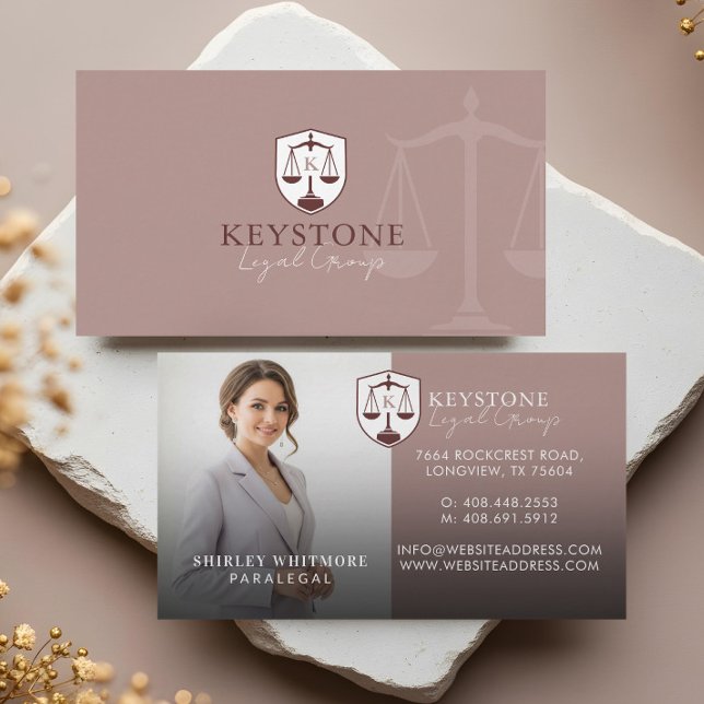 Luxury Pink Gold Paralegal Lawyer Photo Monogram  Visitkort (Luxury Pink Gold Paralegal Lawyer Photo Monogram Business Card)