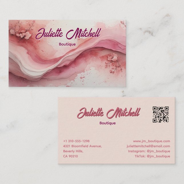 Luxury Pink Marble Agate Fluid Business Card Visitkort (Fram/baksida)