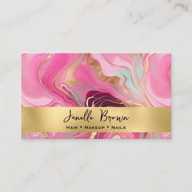 Luxury Pink Marble and Gold Foil Visitkort (Framsida)
