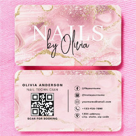 Luxury Pink Marble Nail Tech Branding Visitkort