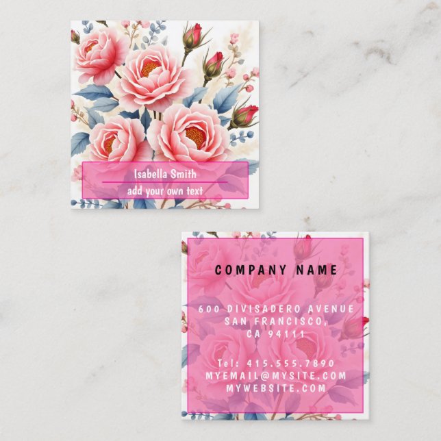 Luxury Pink Roses Beautiful Modern Collection Fyrkantigt Visitkort (Fram/baksida)