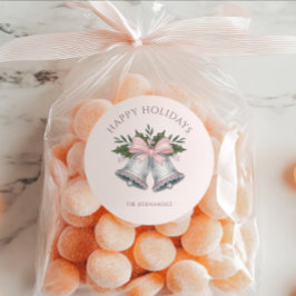 Luxury Pink & Silver Glitter Jingle Bells Custom Runt Klistermärke