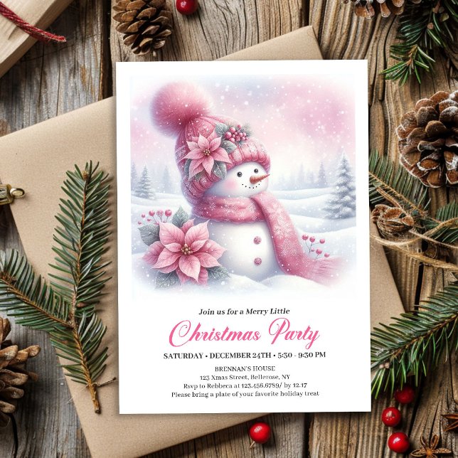 Luxury Pink Snowman Kids Editable Christmas Invite Inbjudningar (Luxury Pink Snowman Kids Editable Christmas Invitation

)