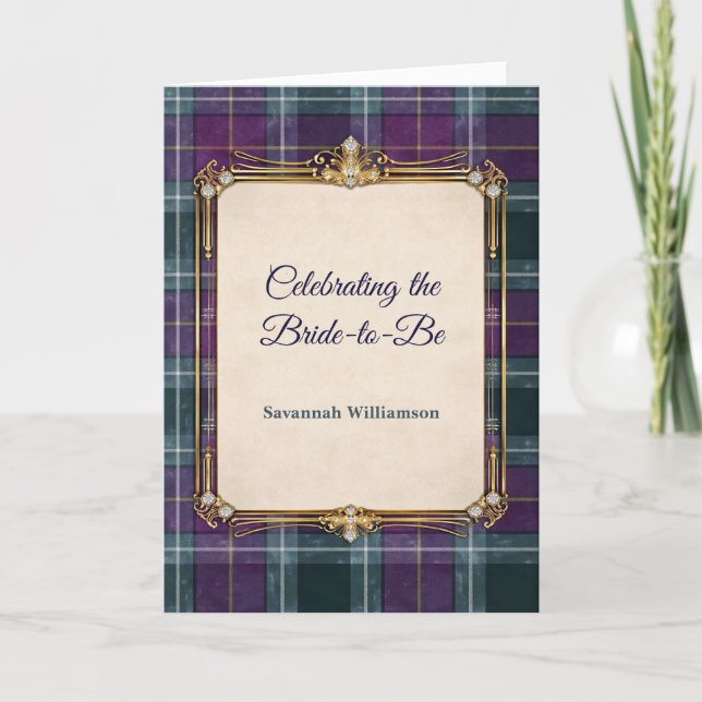 Luxury Plaid Gold Frame Bridal Shower Kort (Framsida)